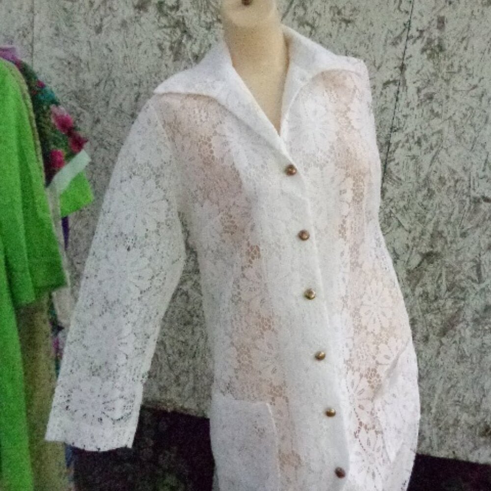 Vintage White Lace Long Jacket Swim Cover